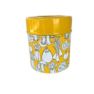 Vintage Vegetable Yellow Tin Canister OMC Japan Mushrooms Asparagus Carrots